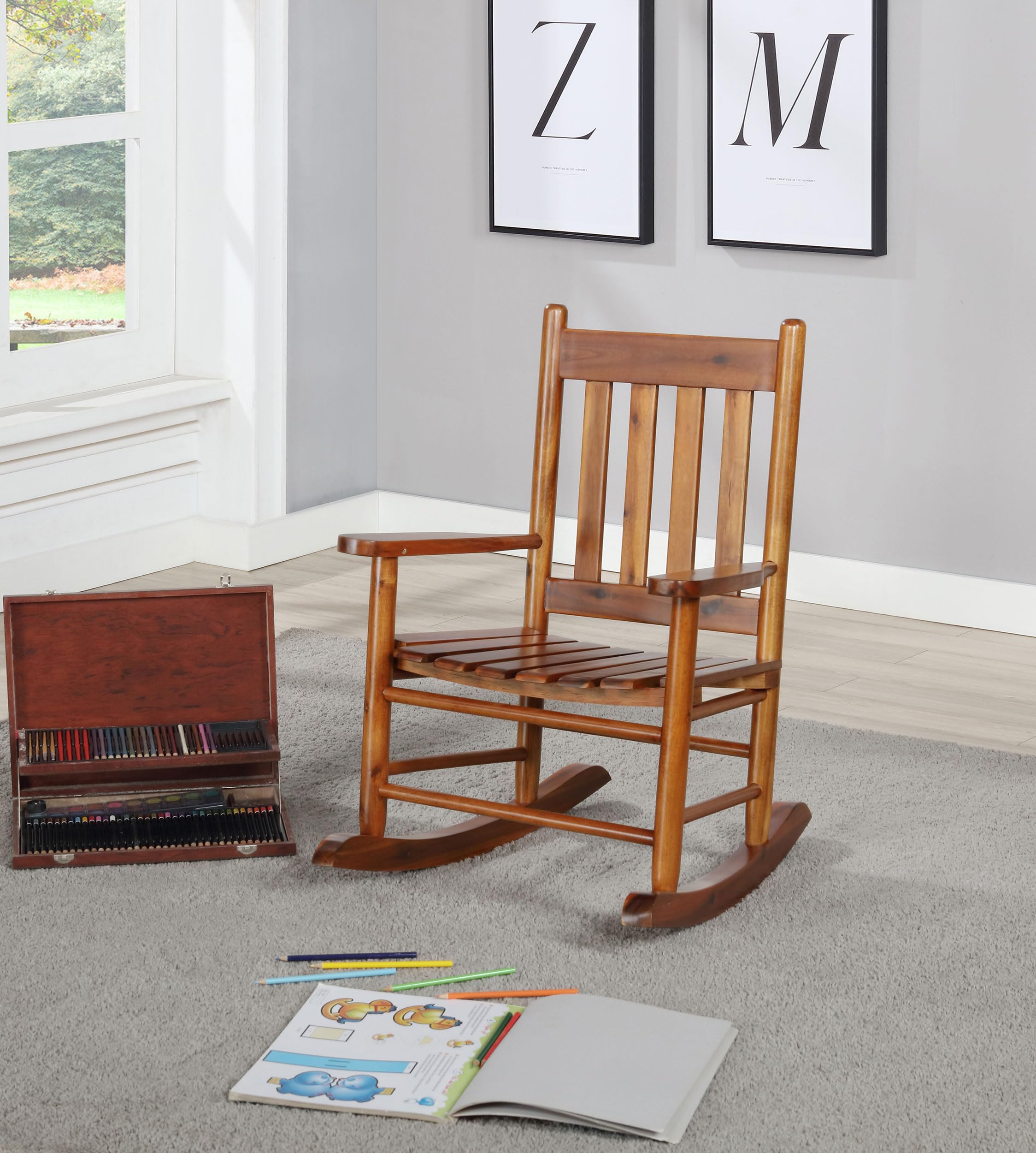 Coaster Home Furnishings Annie Slat Back Solid Wood Kids Rocking Chair Golden Brown